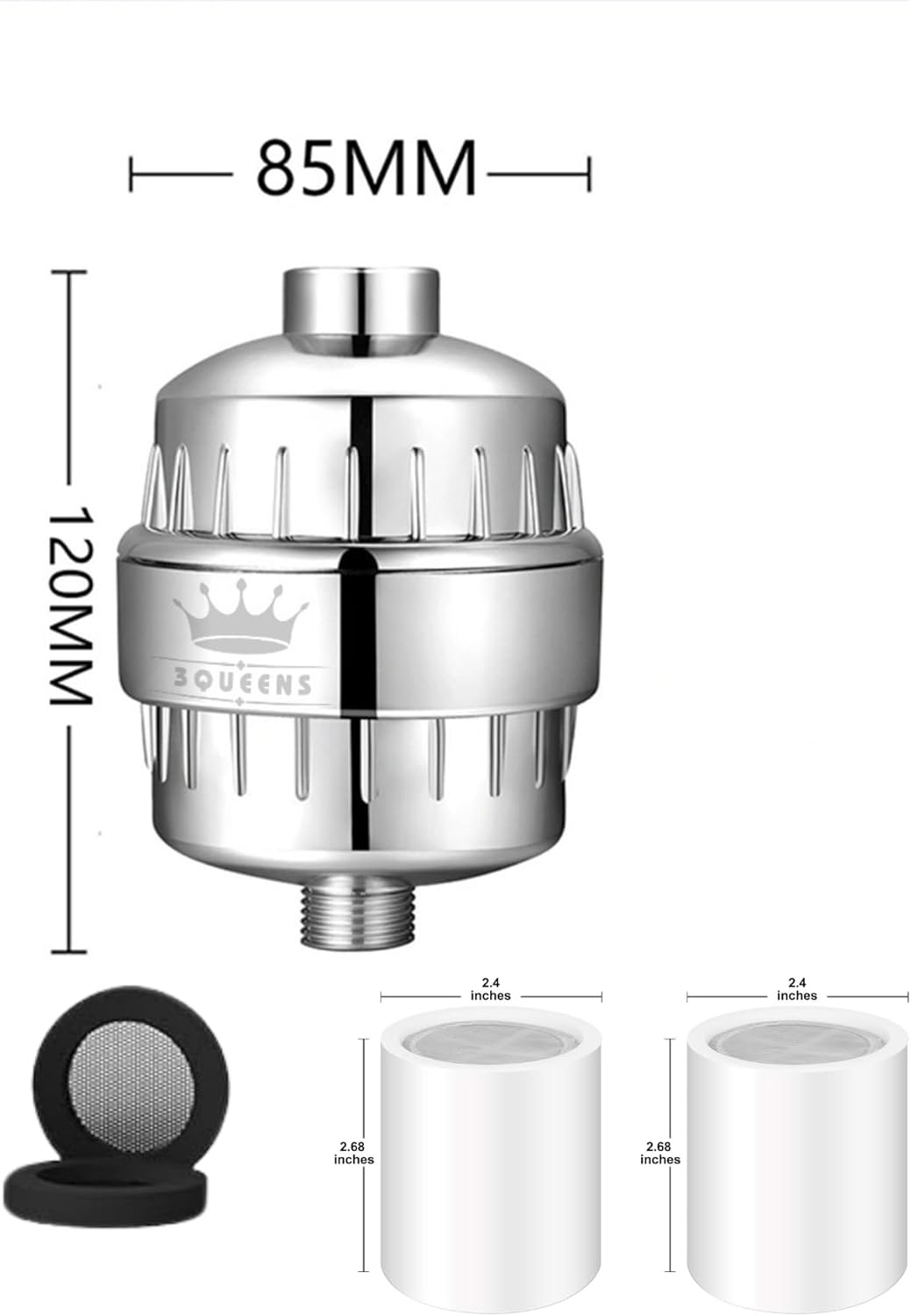 3QUEENS Universal Shower Filter – Chrome Silver