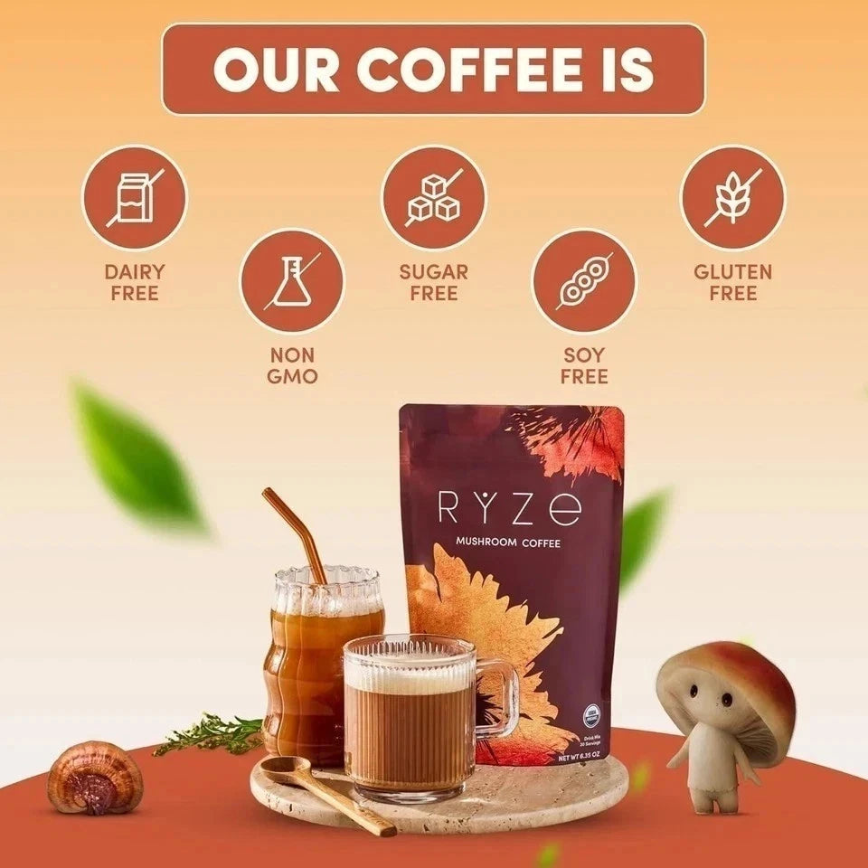RYZE Mushroom Coffee 30 Servings | Organic Energy, Focus & Gut Health Blend
