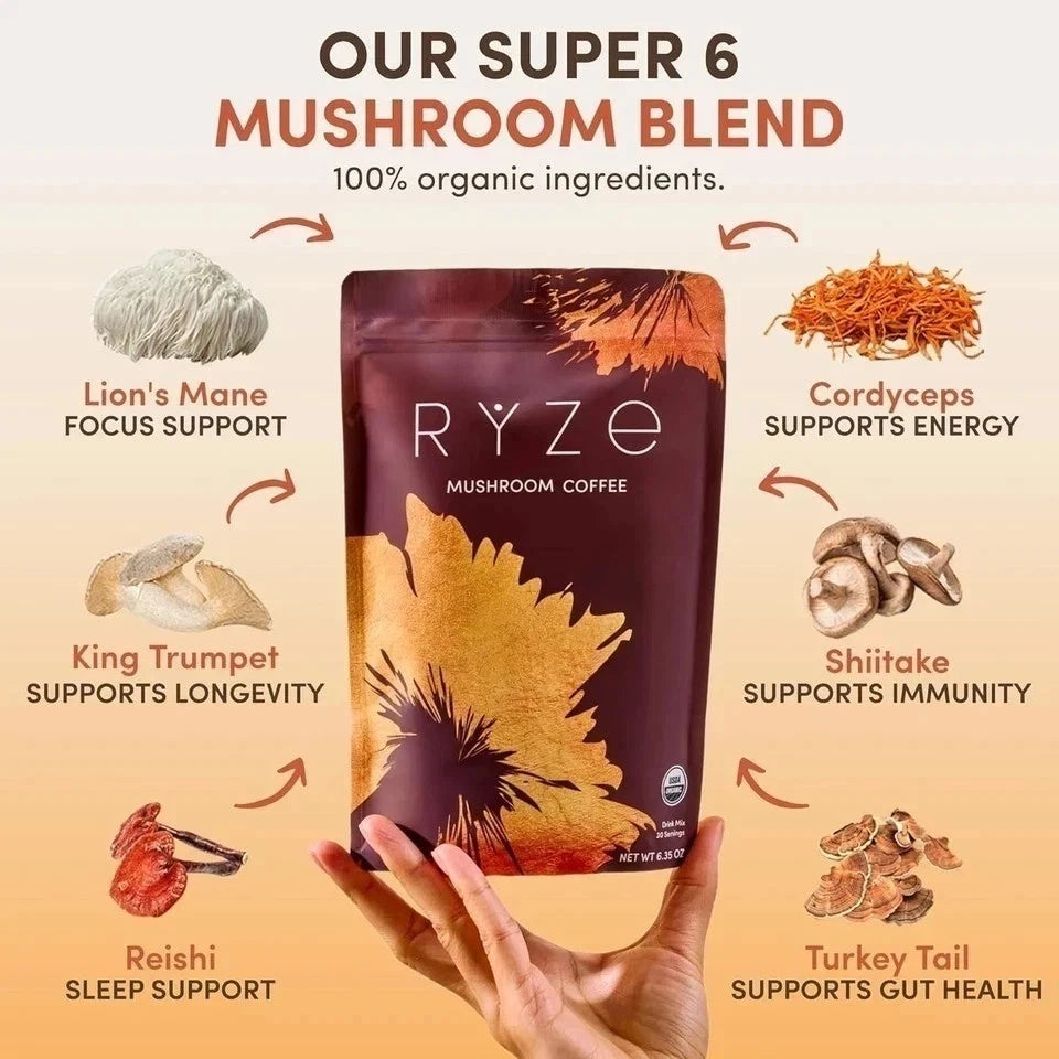 RYZE Mushroom Coffee 30 Servings | Organic Energy, Focus & Gut Health Blend