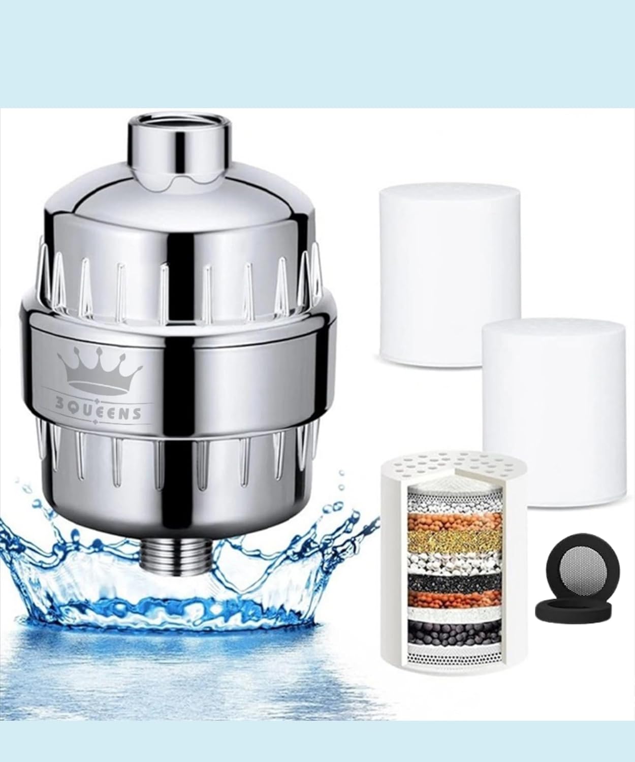 3QUEENS Universal Shower Filter – Chrome Silver
