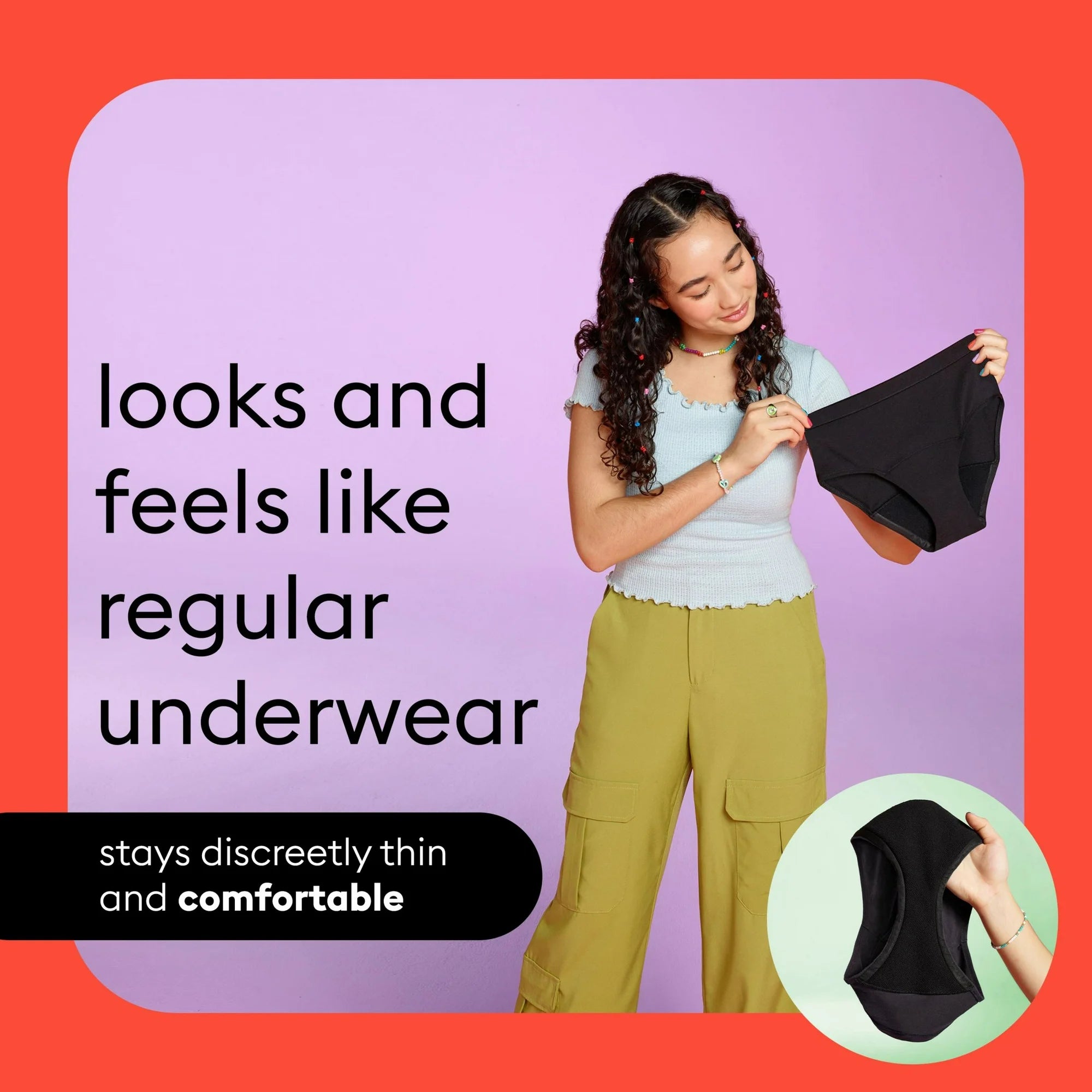 Thinx Teens Cotton Bikini Leakproof Period Underwear, Size 9/10, Black