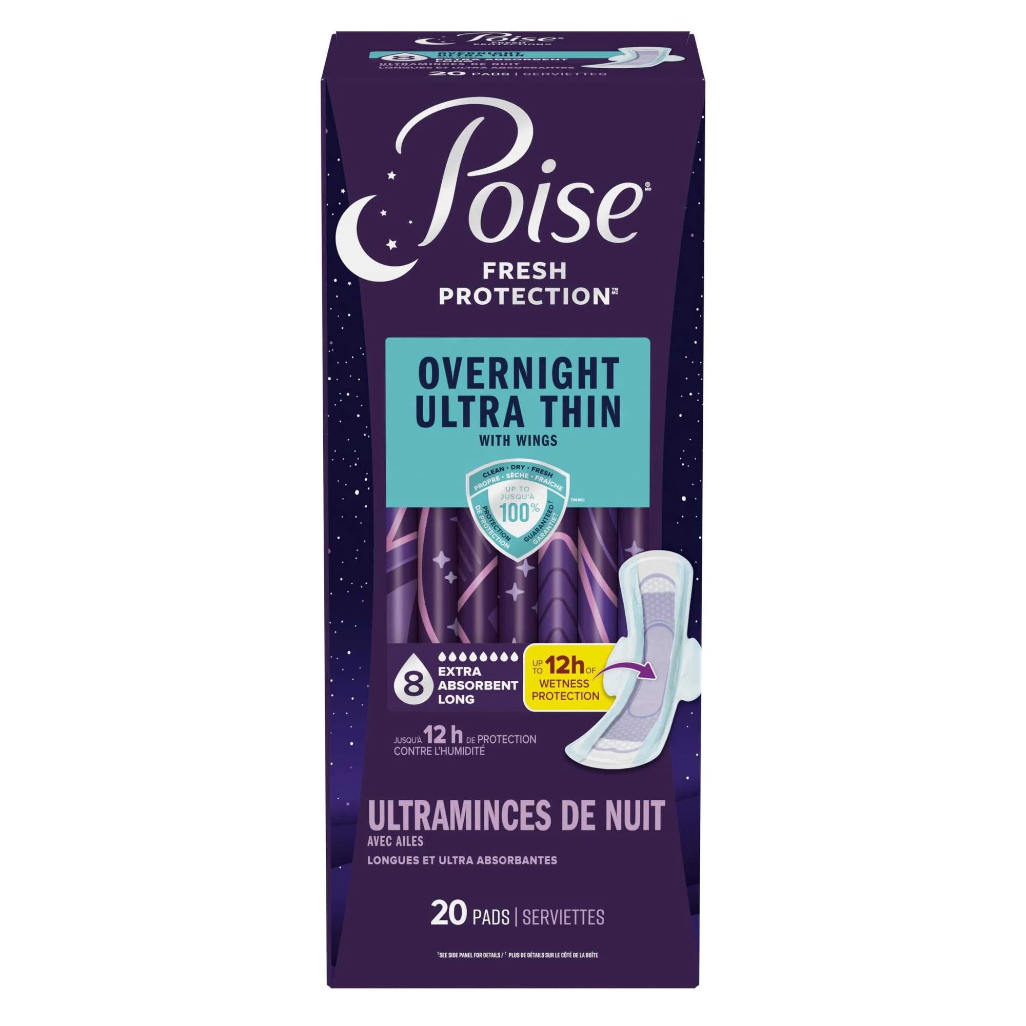 Poise Overnight Ultra Thin Pads – 20 Count
