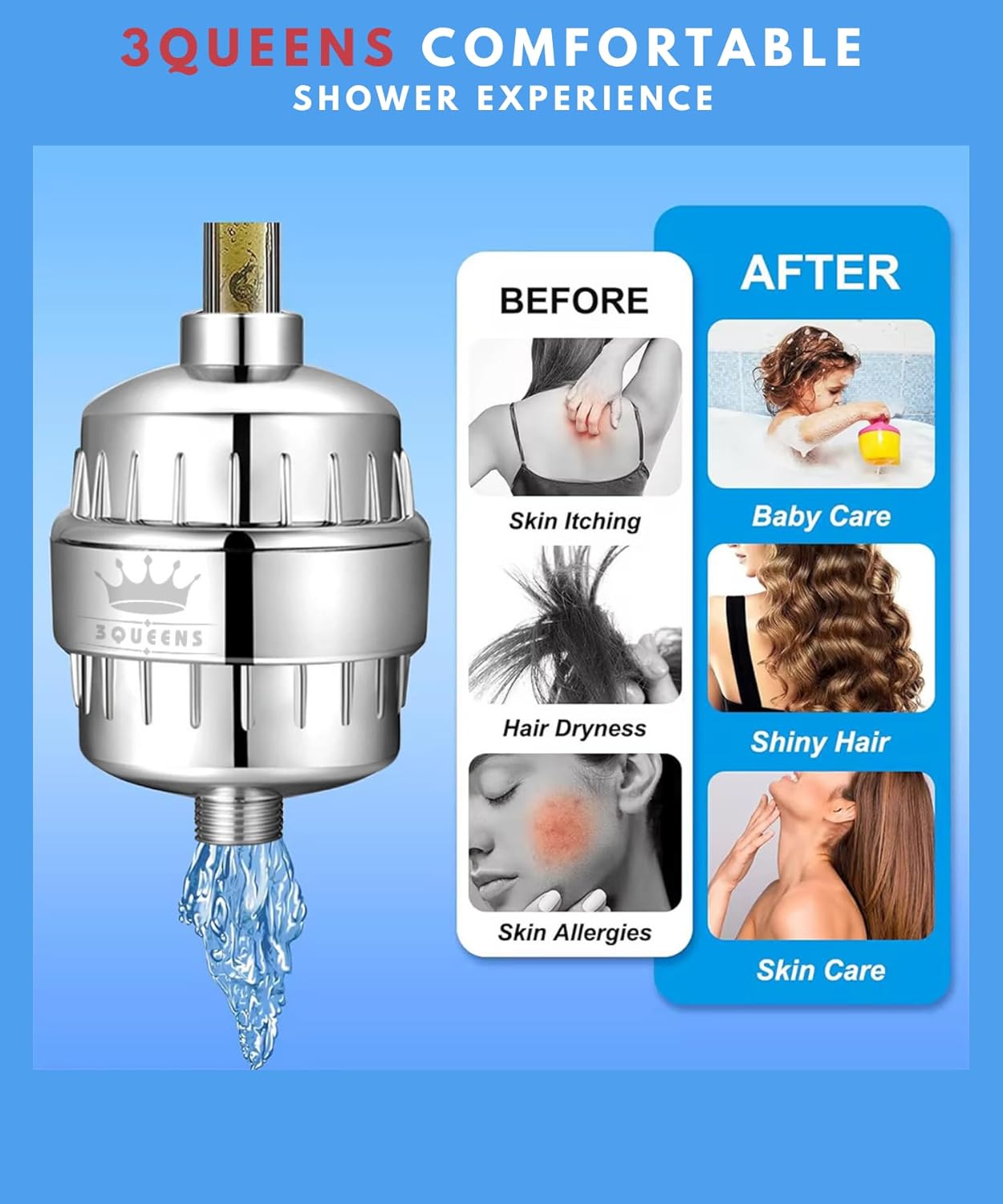 3QUEENS Universal Shower Filter – Chrome Silver