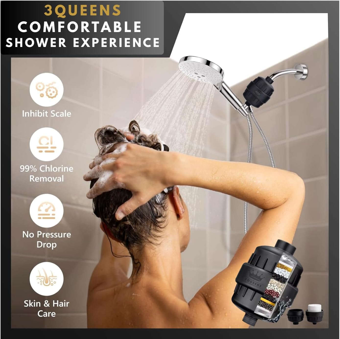 3QUEENS Universal Shower Filter – Skin & Hair Care