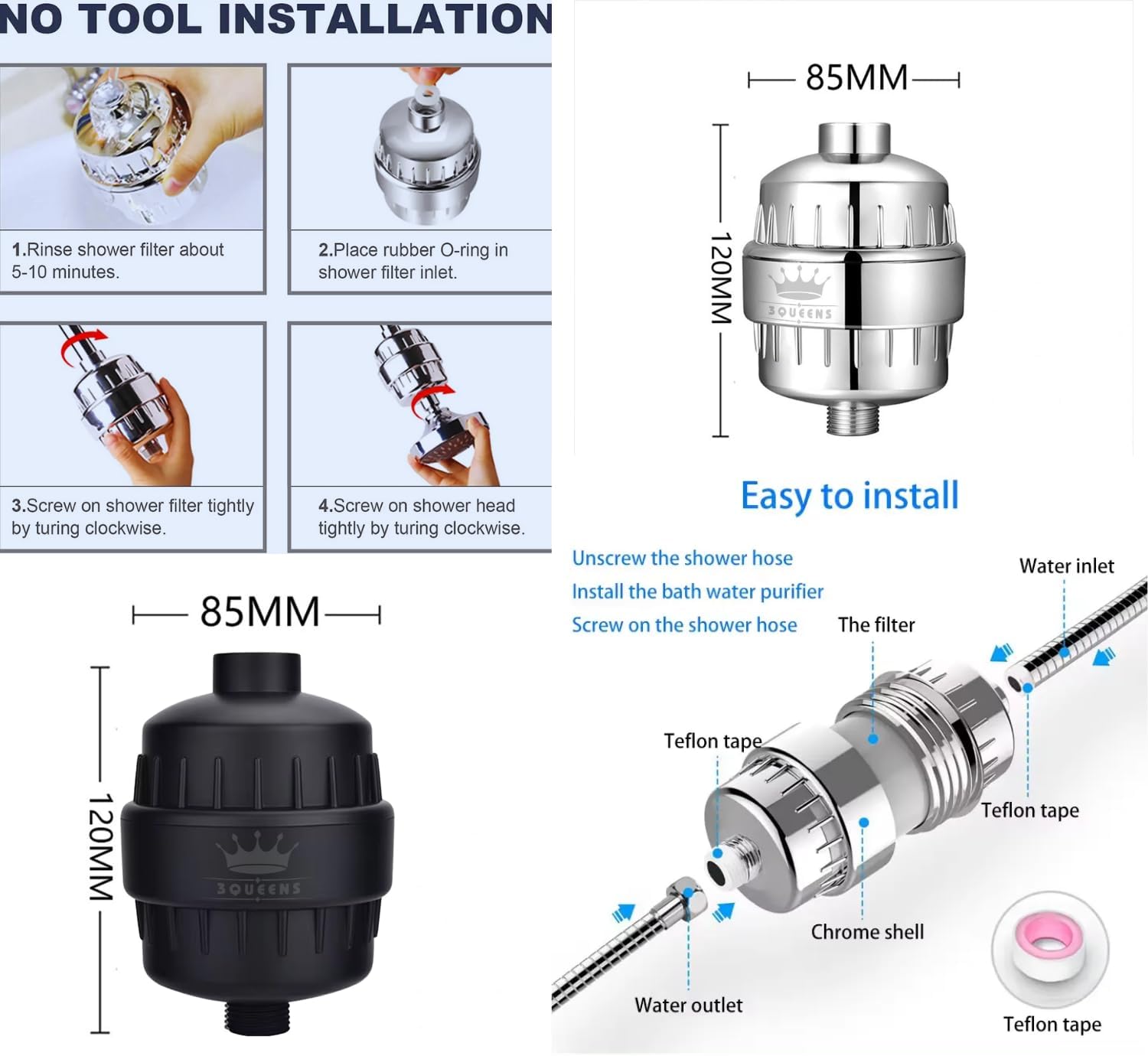 3QUEENS Universal Shower Filter – Skin & Hair Care