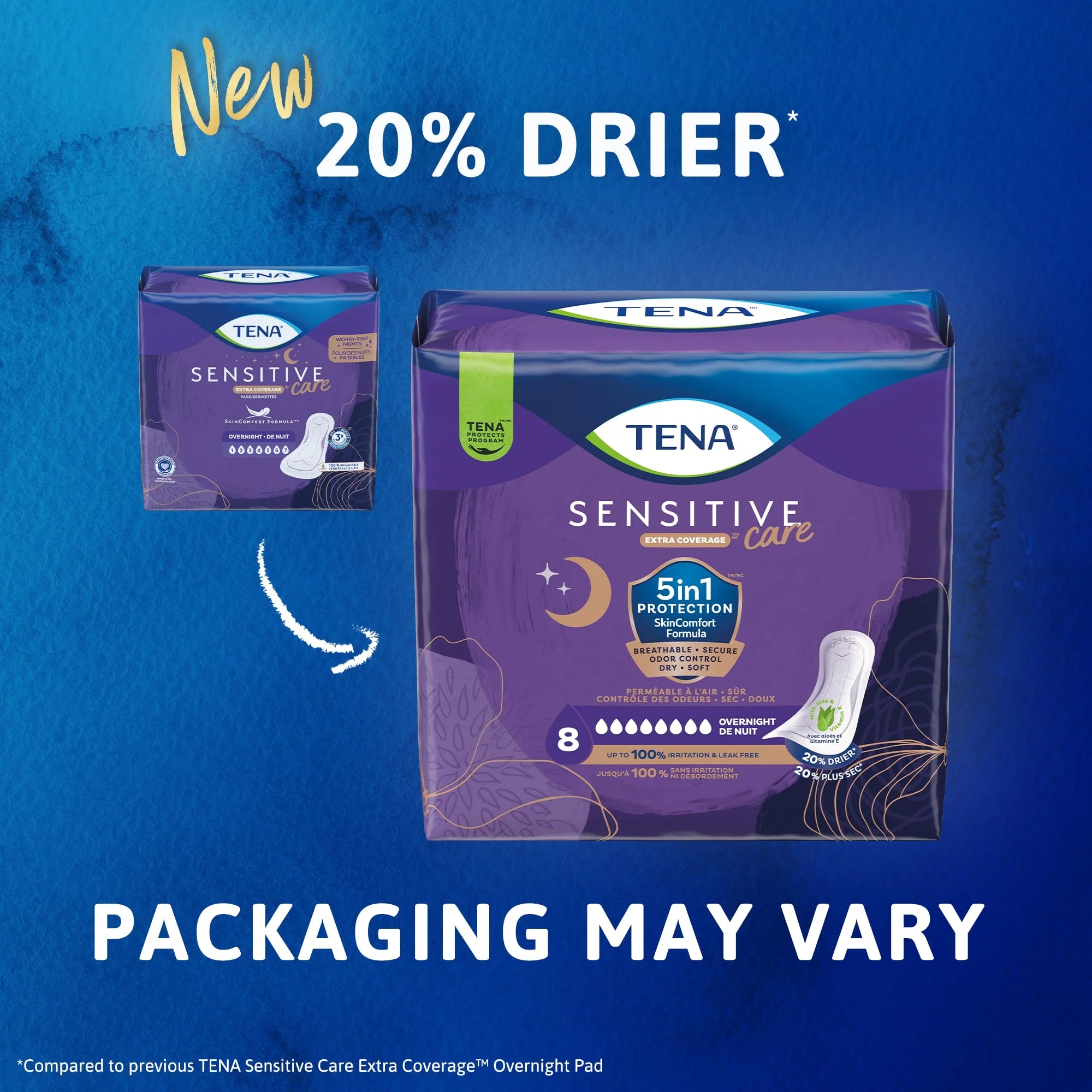 TENA Sensitive Care Extra Coverage Overnight Incontinence Pads, 48 Count