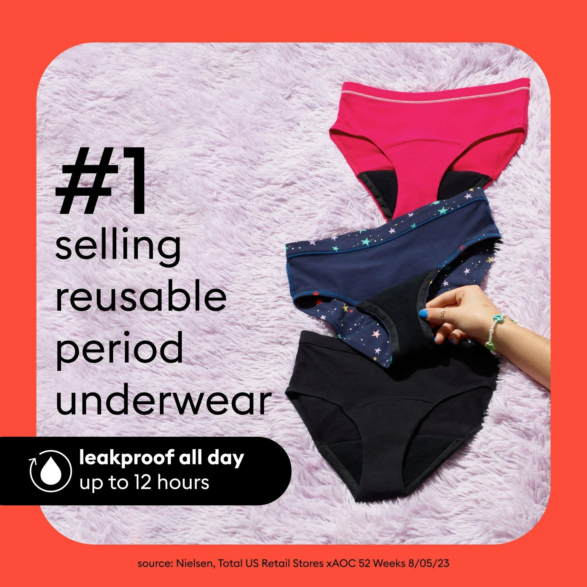 Thinx Teens Cotton Bikini Leakproof Period Underwear, Size 9/10, Black