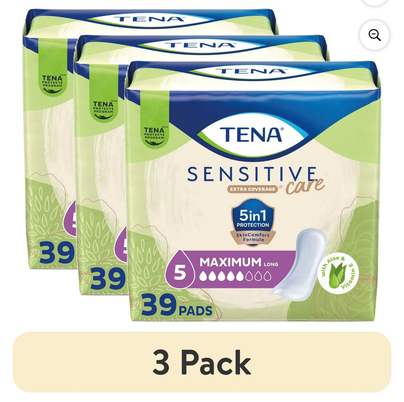 Tena Sensitive Care Maximum Absorbency Long Incontinence Pads for Women, 39 Count