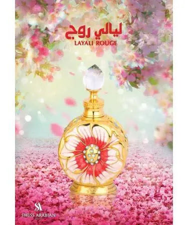 Swiss Arabian Layali Rouge - Long Lasting Oud & Floral Perfume Oil - 0.5 oz