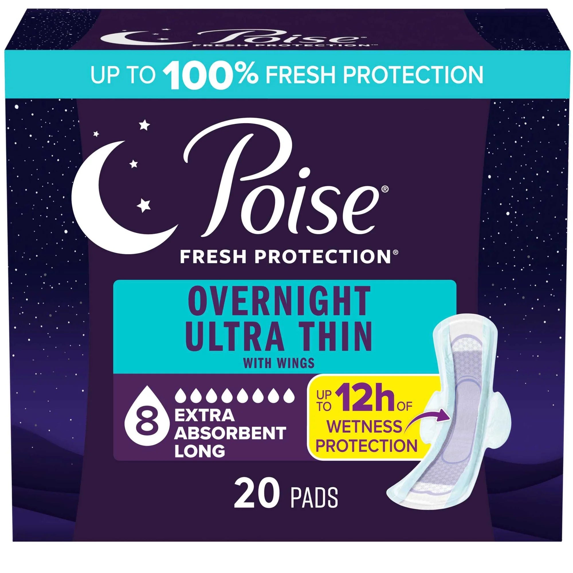 Poise Overnight Ultra Thin Pads – 20 Count