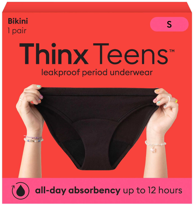 Thinx Teens Cotton Bikini Leakproof Period Underwear, Size 9/10, Black