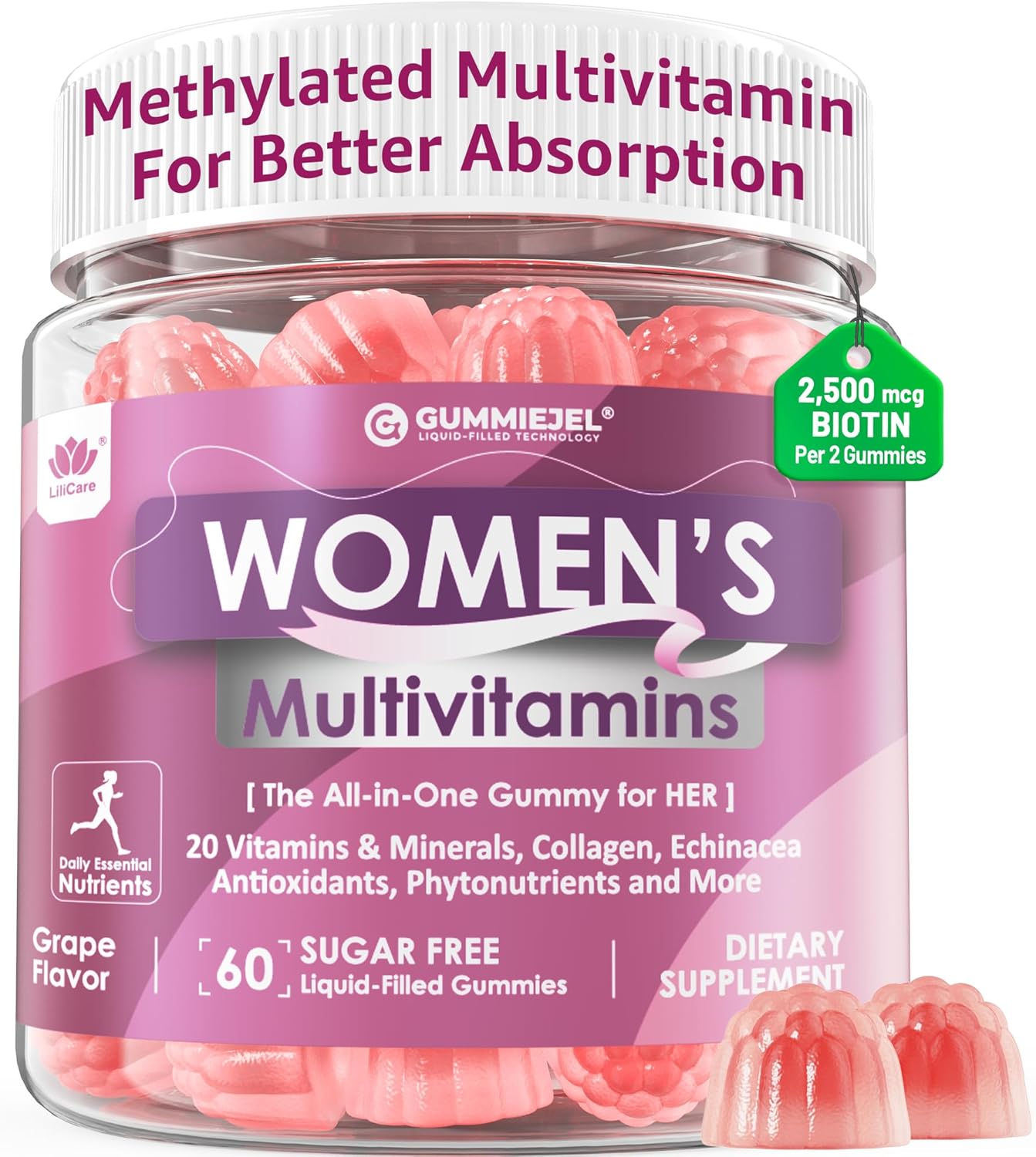 Women's Multivitamin Gummies 60 Count | Biotin, Iron, Collagen & Methylfolate | Sugar-Free | New