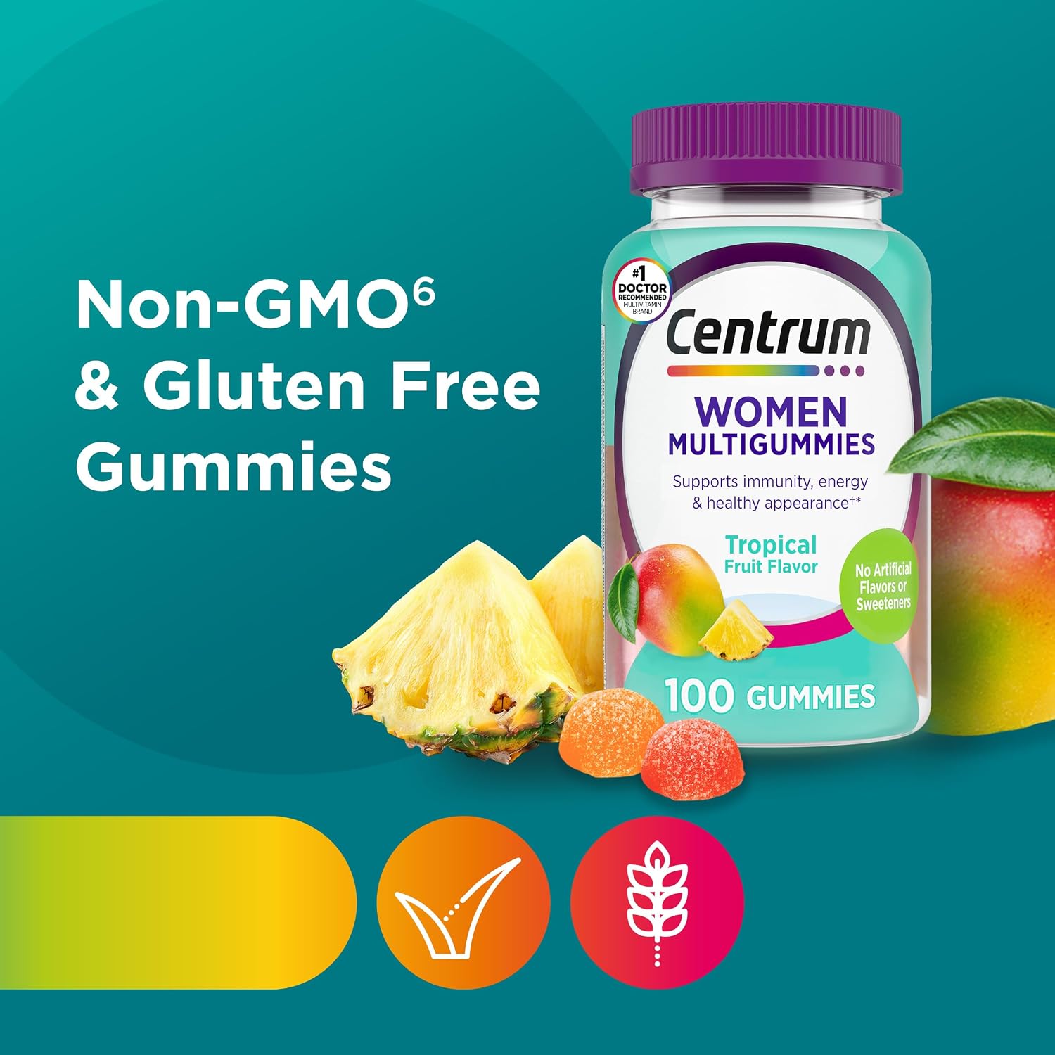 Centrum MultiGummies for Women 18+ 100 Count | Vitamins D3, B, C & E | Gluten Free | New