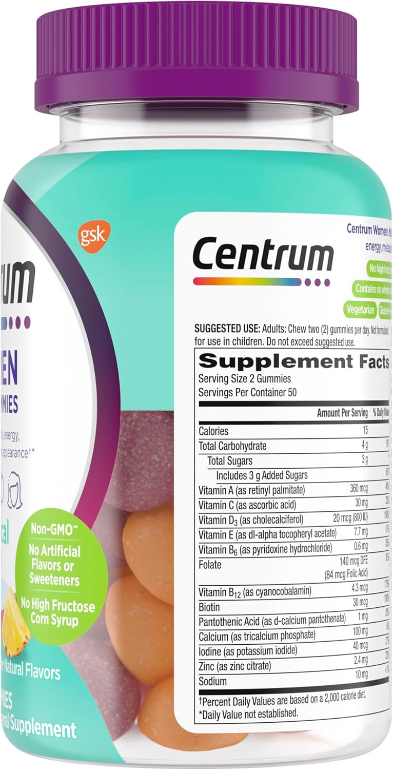 Centrum MultiGummies for Women 18+ 100 Count | Vitamins D3, B, C & E | Gluten Free | New