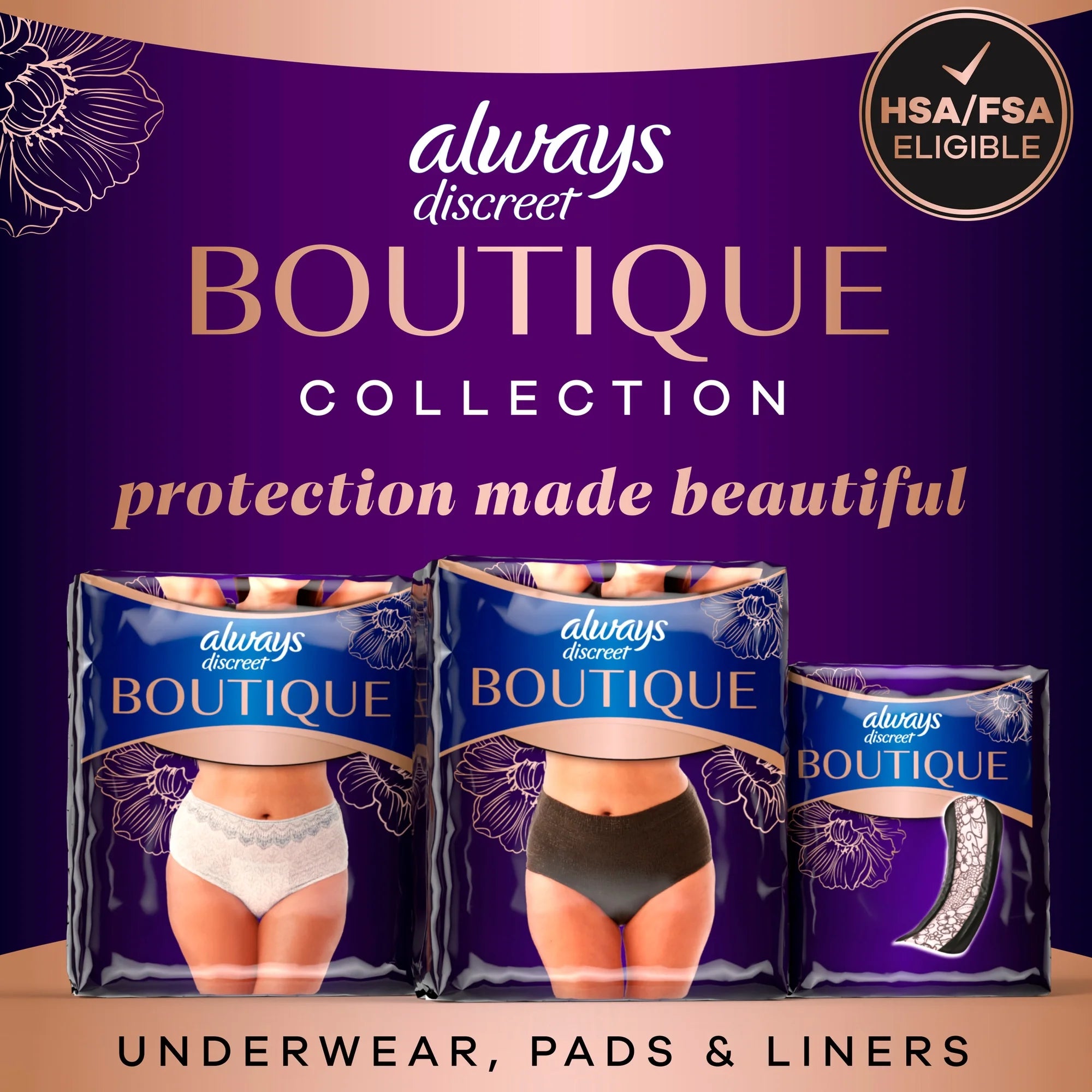 Always Discreet Boutique, Reimagined Adult Diapers for Women Size S/M, 20 Count