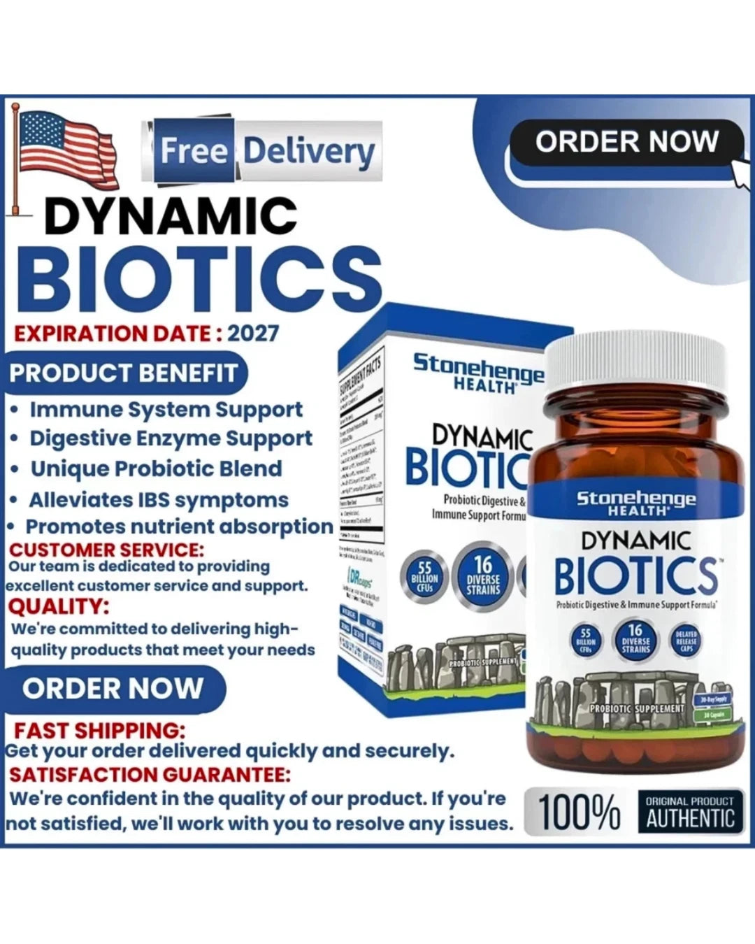 Stonehenge Health Dynamic Biotics Probiotic 30 Capsules | Digestive & Immune Support
