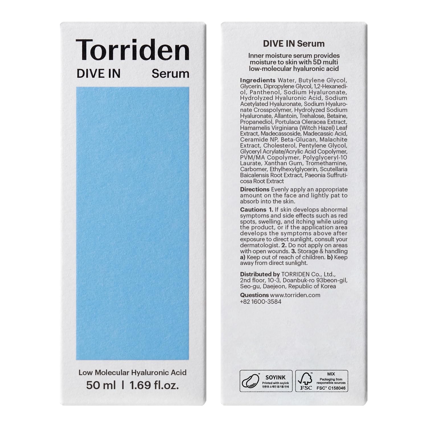 Torriden DIVE IN Hyaluronic Acid Serum 50ml / 1.69 fl oz | Deep Hydration | Korean K-Beauty | New