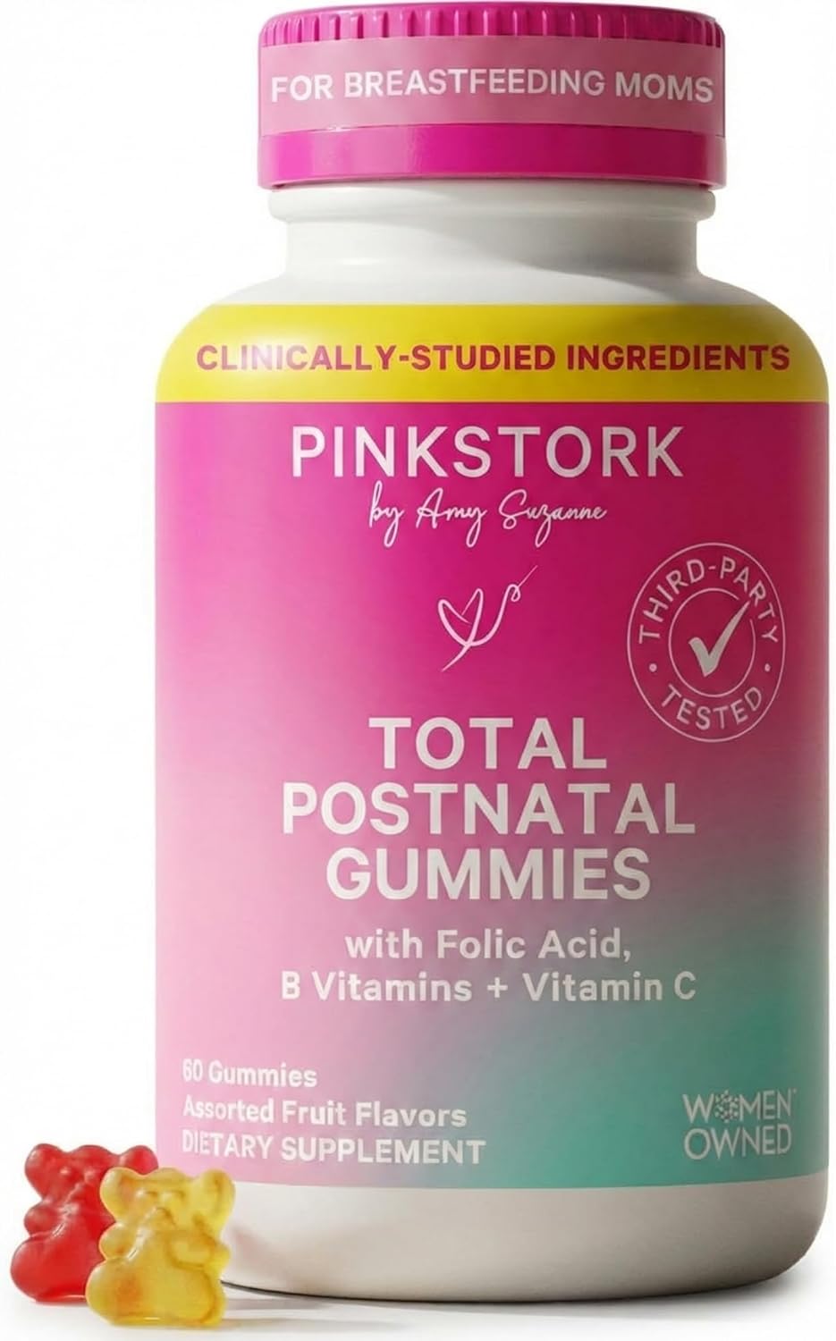 Pink Stork Total Postnatal Vitamin Gummies 60 Count | Folic Acid, B6, Zinc & Vitamin C | New