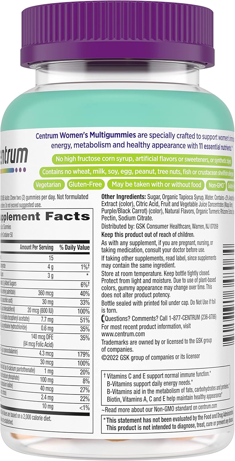 Centrum MultiGummies for Women 18+ 100 Count | Vitamins D3, B, C & E | Gluten Free | New