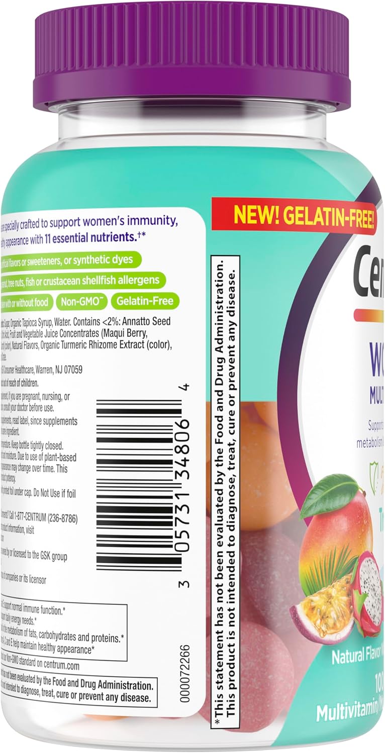 Centrum MultiGummies for Women 18+ 100 Count | Vitamins D3, B, C & E | Gluten Free | New