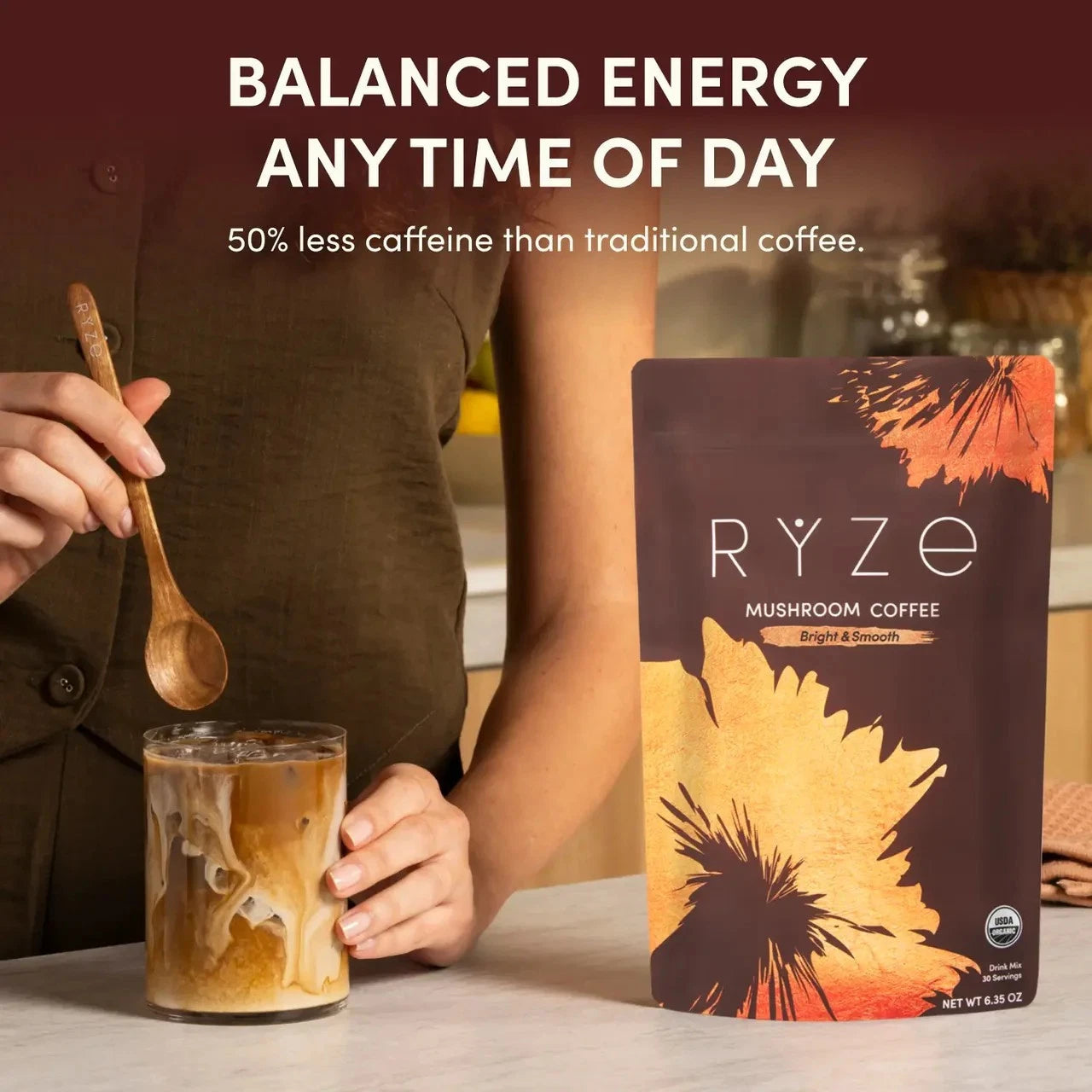 RYZE Mushroom Coffee 30 Servings | Organic Energy, Focus & Gut Health Blend
