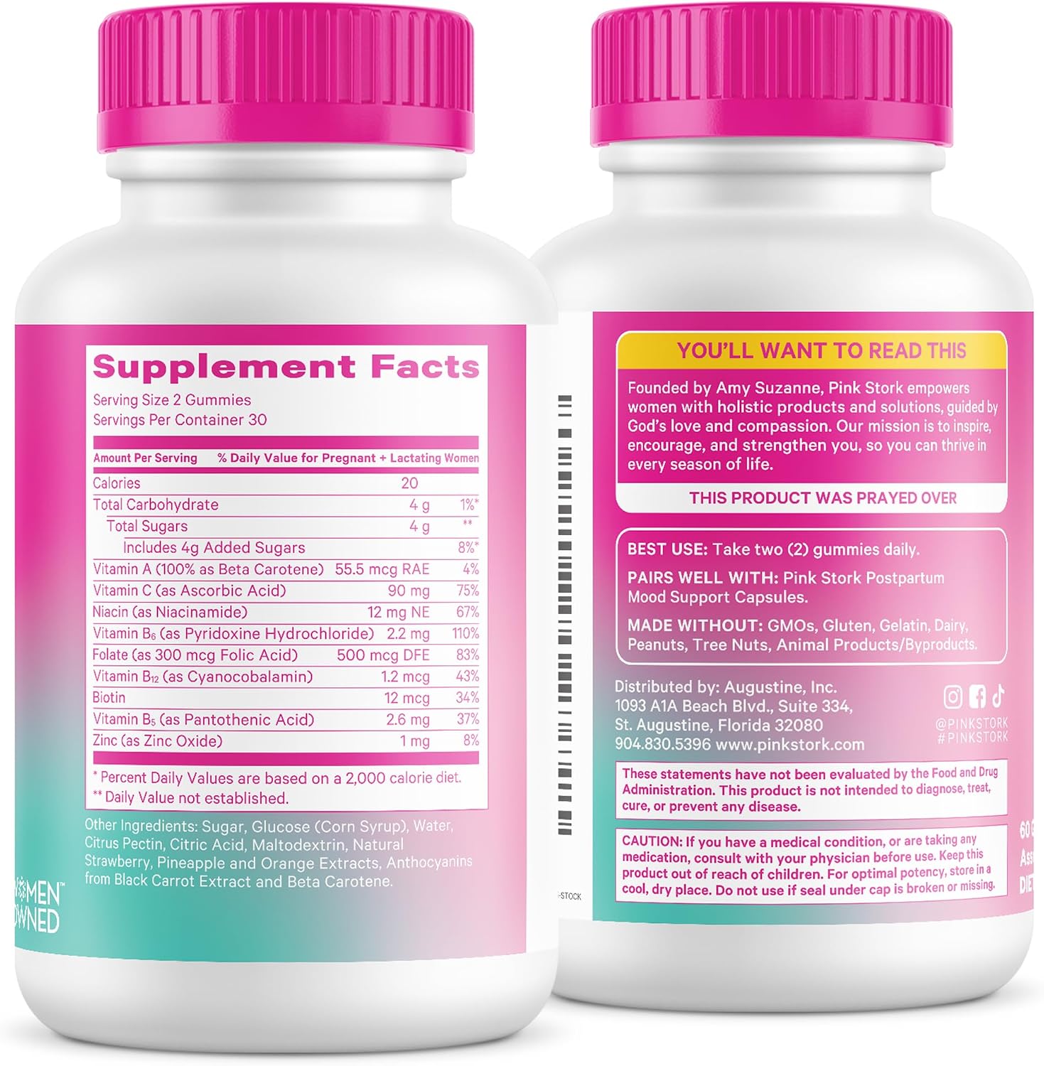 Pink Stork Total Postnatal Vitamin Gummies 60 Count | Folic Acid, B6, Zinc & Vitamin C | New