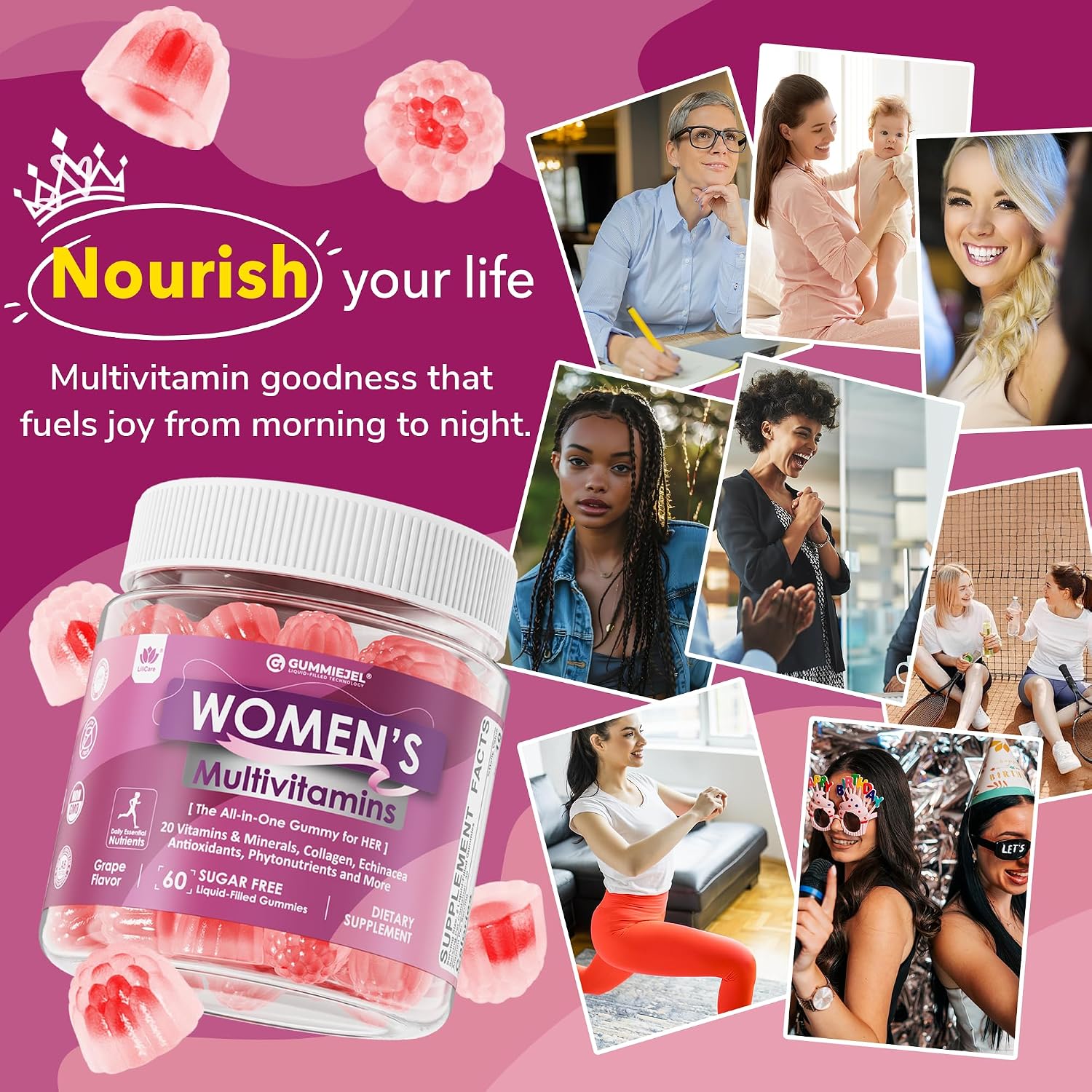 Women's Multivitamin Gummies 60 Count | Biotin, Iron, Collagen & Methylfolate | Sugar-Free | New