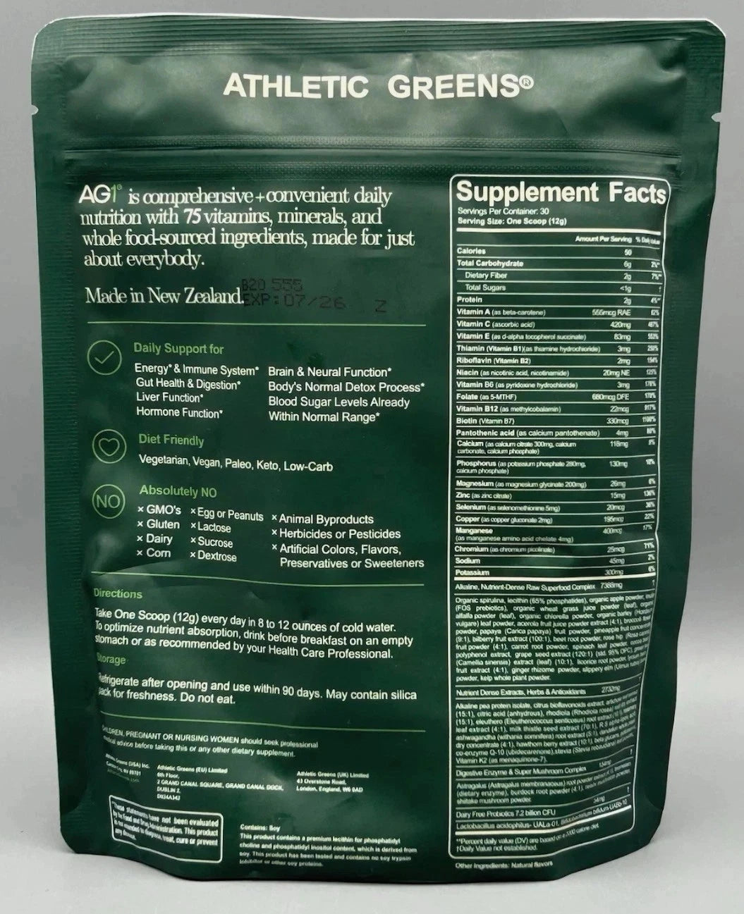 AG1 Greens Powder Refill | Daily Multivitamin, Probiotic & Gut Health Support